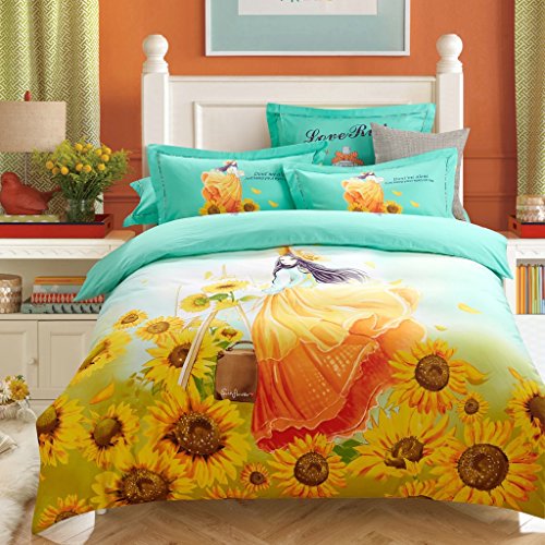 Amiinnao-Bedding Personalized stylish bedding pro-skin care thick mill gross cotton bed linen autumn and winter Four piece set, sunflower girls ,1.5-1.8M standard number of sheets
