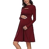 JINDIIM Long Sleeve Fall Maternity Dress Floral A Line Swing Casual Dress for Baby Shower Photoshoot