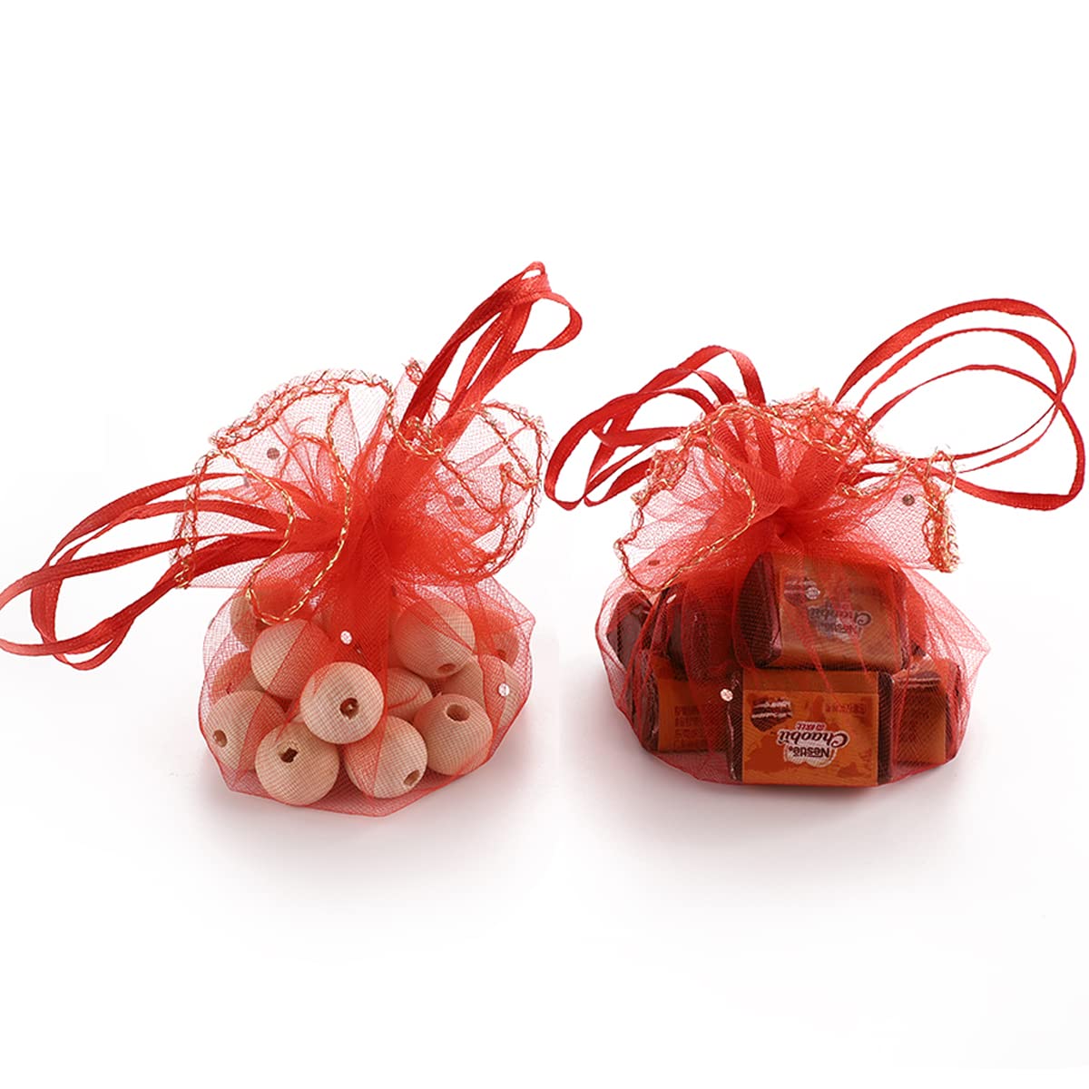 Dealglad Bezall Round Organza Bags, 50pcs 9.8 Inch Drawstring Jewelry Candy Pouch Christmas Wedding Party Favor Gift Packaging Bags (Red)