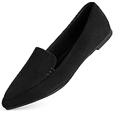 MUSSHOE Pointed Toe Flats for Women: Comfortable Business Casual Work Shoes - Soft Faux Suede Slip On Loafers with Arch Support for Office & Walking