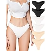 Derisaly Seamless Thong Women with Cotton Sewn Gusset Mid Waist V-Shaped No Show Panties Cheeky Invisible Ladies Underwear