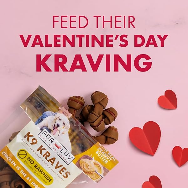 PUR LUV DOG TREATS, K9 KRAVES RAWHIDE FREE BONE DOG TREAT, PEANUT BUTTER FLAVOR, MADE WITH REAL PEANUT BUTTER AND CHICKEN, 20 COUNT, HEALTHY, EASILY DIGESTIBLE, LONG-LASTING, HIGH PROTEIN