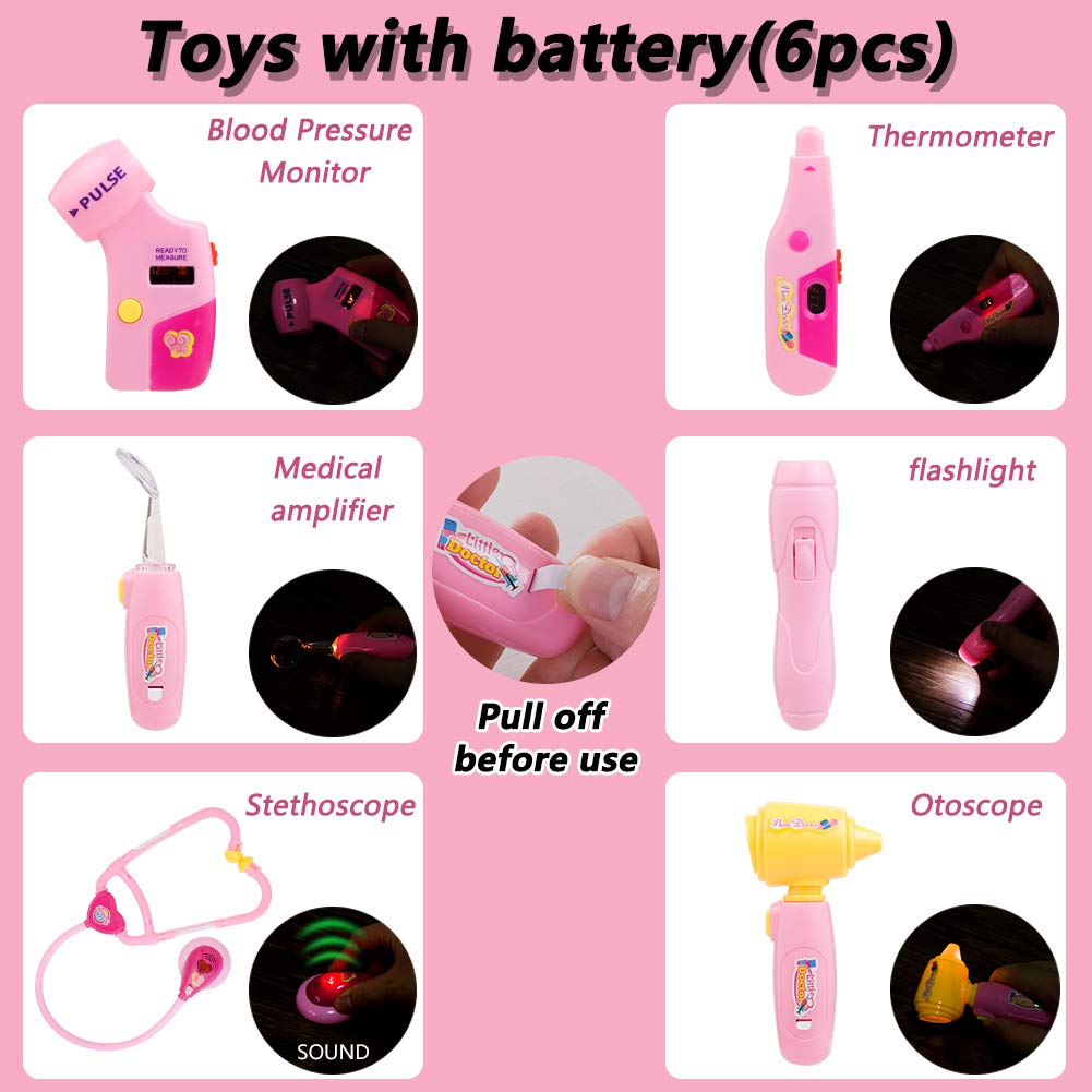 教育玩具 Gifts2u おもちゃお医者さんキット お医者さんごっこセット 子供のごっこ遊びおもちゃ B07gn2yz8f 3 6歳 歯医者さんごっこ遊び 37ピース ピンク お医者さん 新発売の