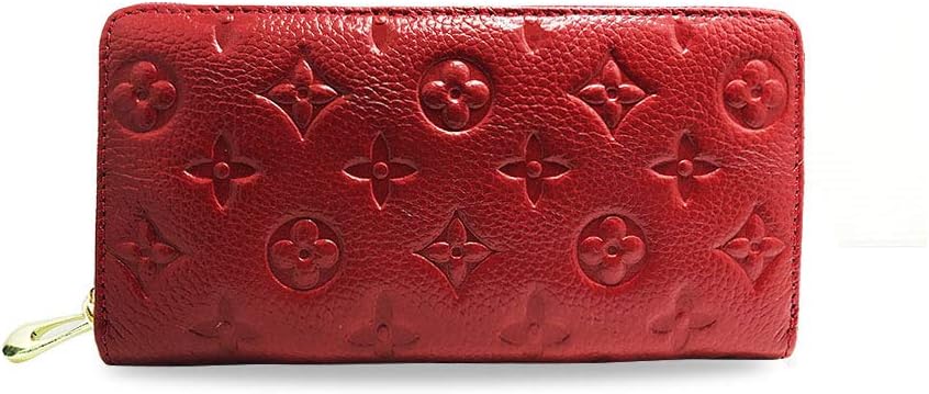 Women RFID Blocking Leather Wallet Zip Around Clutch Large Travel Purse - Red