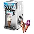 Commercial 3 Flavors Soft Ice Cream Machine 12L Frozen Ice Cream Cones Machine Handness Adjustment 110V or 220V