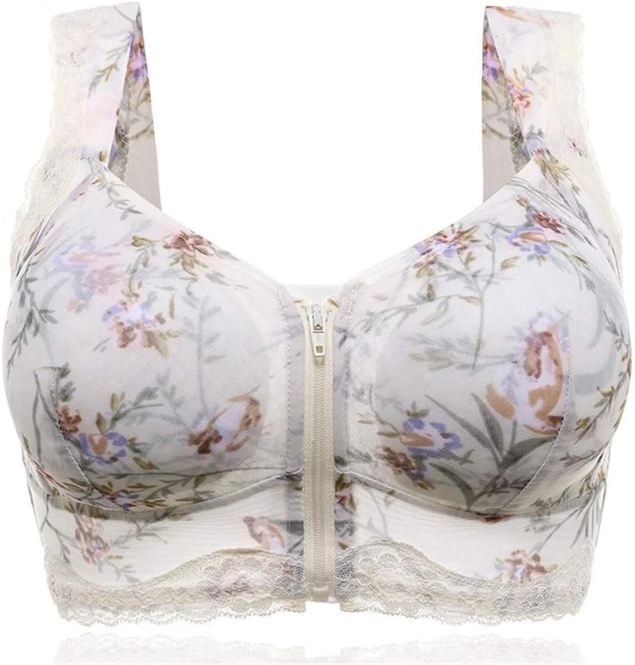 New Ladies'Sports Underwear-Women's Comfort No Steel Ring Bra Front Buckle Zero Pressure Support Bra Front Zipper Support Bra Sexy Floral Bra Underwear Fashion Casual Breathable Stretch