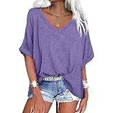 UNCLECAT Women's V Neck Oversized T-Shirts Summer Short Sleeve Shirts Loose Casual Tops Tee