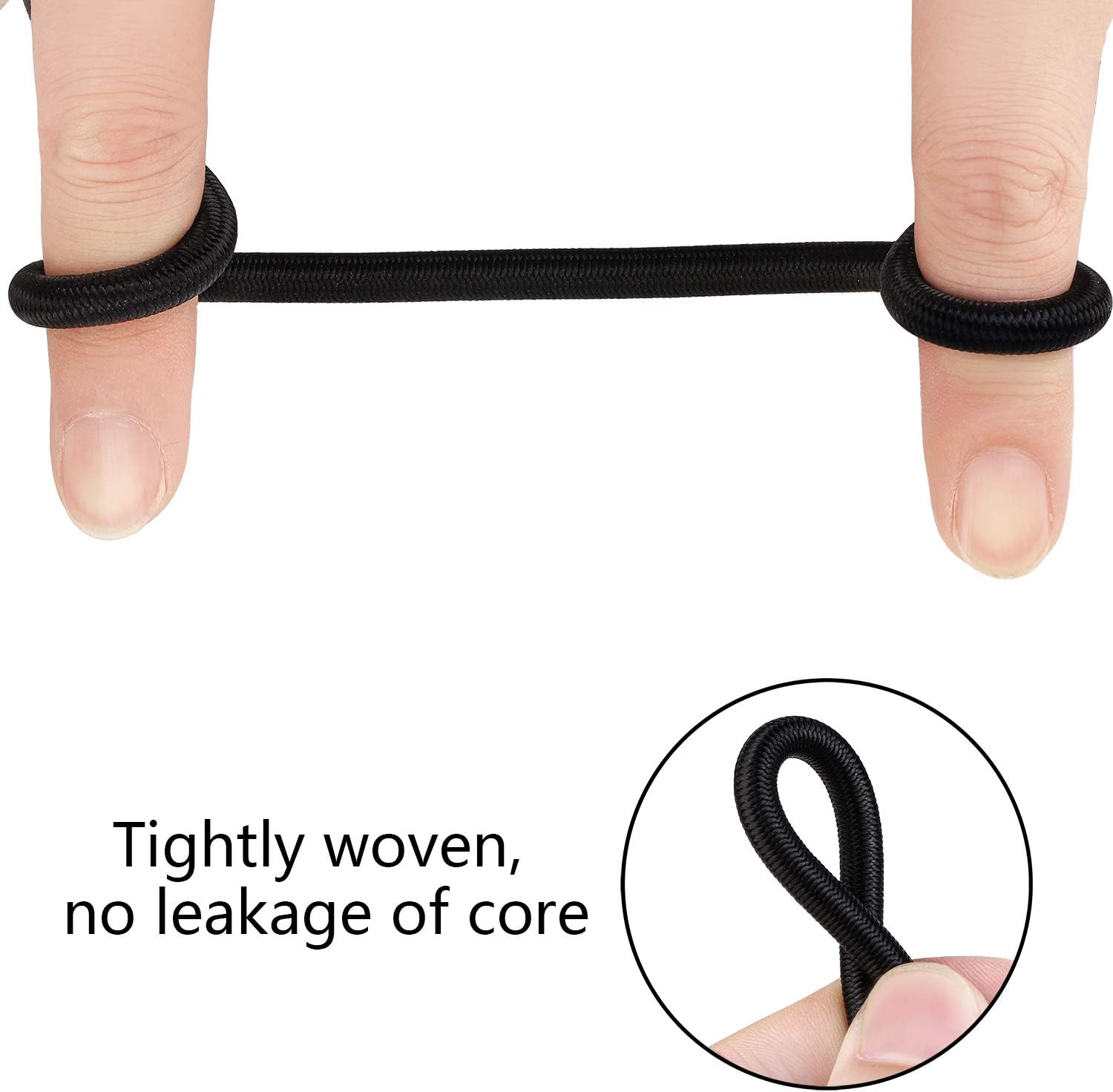 Aodaer Bungee Shock Cords Elastic Band Nylon Cords Heavy Stretchy String Rope for Marine Kayak, Tie Down, Trailer Strap or DIY Applications (1/4 inch x 32 feet, black) - - 