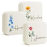 DayOfShe Personalized Travel Jewelry Box with Name and Birth Flower,Stocking Stuffers for Women Girls,Custom Small Travel Jewelry Case Bridesmaid Proposal Gifts