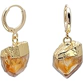 Yellow Citrine Rough Stone Crystal Point Dangle Earrings for Women, Lever Backs