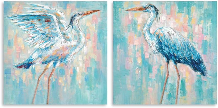 Amazon Com B Blingbling Heron Bird Wall Art Blue Heron Canvas Art Wall Decor Crane Bird Framed Canvas Giclee Print Poster For Bedroom Set Of 2 20 X20 X2 Panels Posters Prints