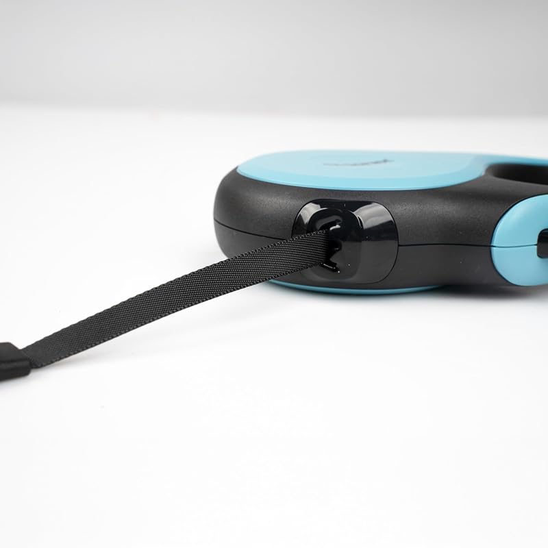 Retractable Dog Lead, M - 5 m Tape, Black/Turquoise – Anti-Slip Handle, Ribbon Leash, extandable, One Handed Brake, Pause, Lock, Reflective Ribbon, Tangle Free, Heavy Duty