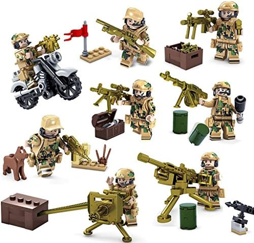 Goody 8 Army Soldiers with Military Weapon Accessories,Army Minifigures Set,Building Bricks Set 100% Compatible