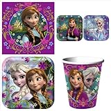 Disneys Frozen Birthday Party Supplies Value Pack: Dinner & Dessert Plates, Cups & Napkins - Up to 8 Guests