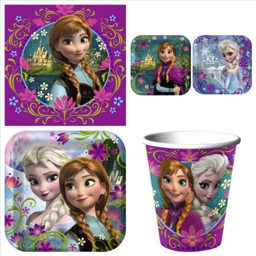 Disneys Frozen Birthday Party Supplies Value Pack: Dinner & Dessert Plates, Cups & Napkins - Up to 8 Guests