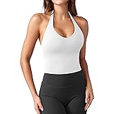 YEOREO Women's Halter Crop Top V Neck Workout Going Out Tank Top Hazel Padded Sleeveless Backless Trendy Summer Camisole