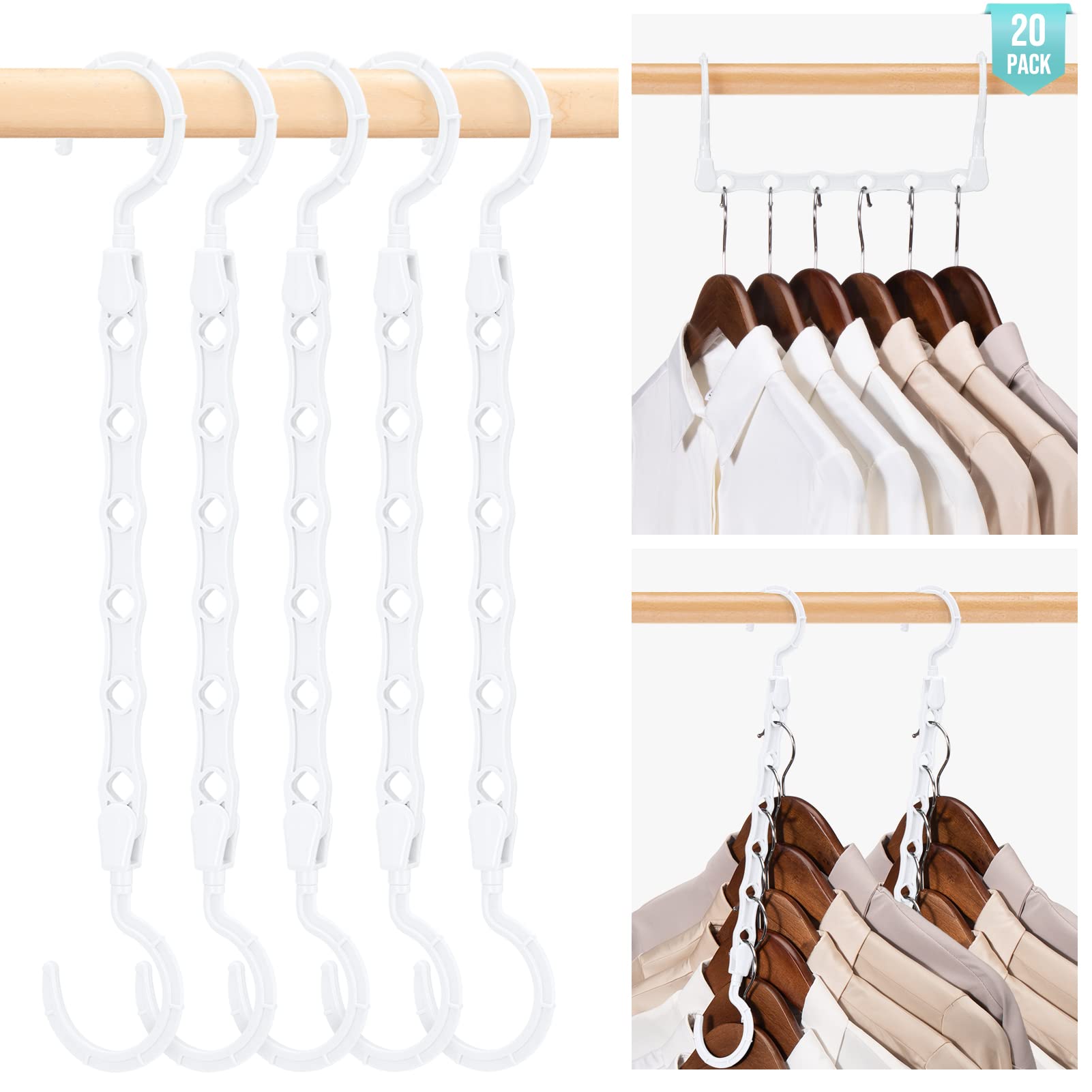 Photo 1 of HOUSE DAY Space Saving White Plastic Clothes Hangers, 20 Pack, Multi-Use Closet Organizer, Ideal for College Dorms and Small Apartments