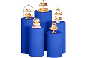 MODFUNS Royal Blue Cylinder Cover Set of 5 Spandex Cylinder Pedestal Cover Stretchy Cylinder Plinth Stand Covers Luxury Pillar Cover Soft Pedestal Stand Cover for Reception Birthday Party Decoration