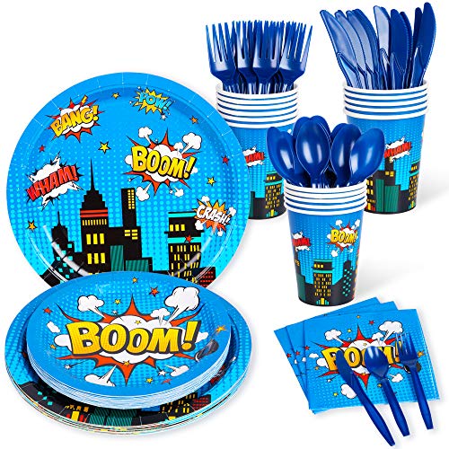 DECORLIFE Superhero Party Decorations, Superhero Party Supplies Serves