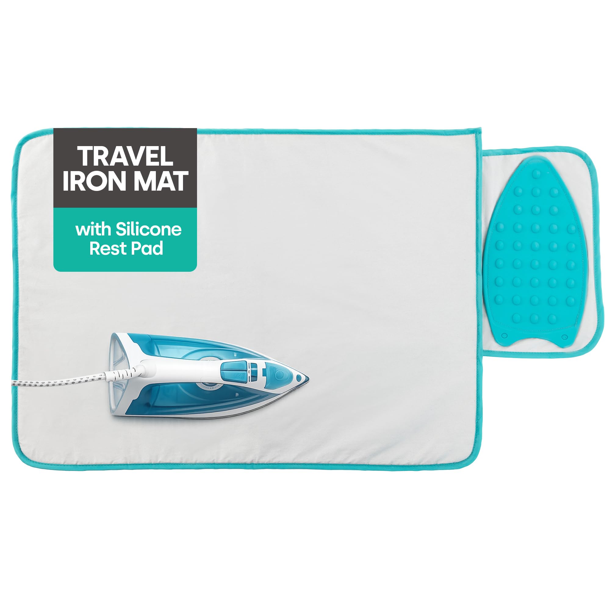 LIVIVO Travel Iron Mat with Silicone Iron Rest Pad – Soft Sponge Sheet with Metallised Cover to Reflect Heat –Table Top Ironing Blanket Folds or Rolls Up in Seconds – Great for Travel