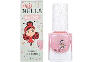 MISS NELLA Itsy Glitsy Hippo– Safe Special Glitter Pink Nail Polish for Kids, Non-Toxic & Odor Free Formula for Children and Toddlers, Natural Water Based for Easy Peel Off
