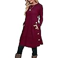OFEEFAN Long Sleeve Dress for Women Winter Dress with Pockets Buttons Side