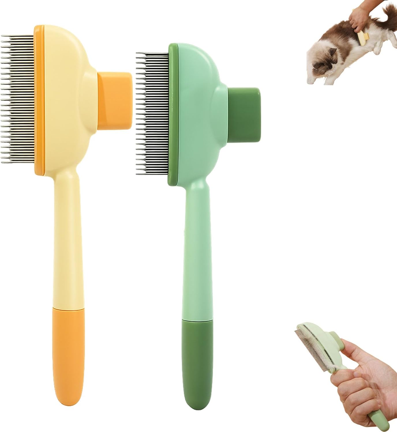 Nuvopet Brosse Fureverbond Cat Brush, Pet Grooming Comb for Cats and Dogs, Gentle Deshedding Tool with Dual-Length Teeth, Easy Clean Hair Remover for Short, Long and Thick Coats (Style A+ B)