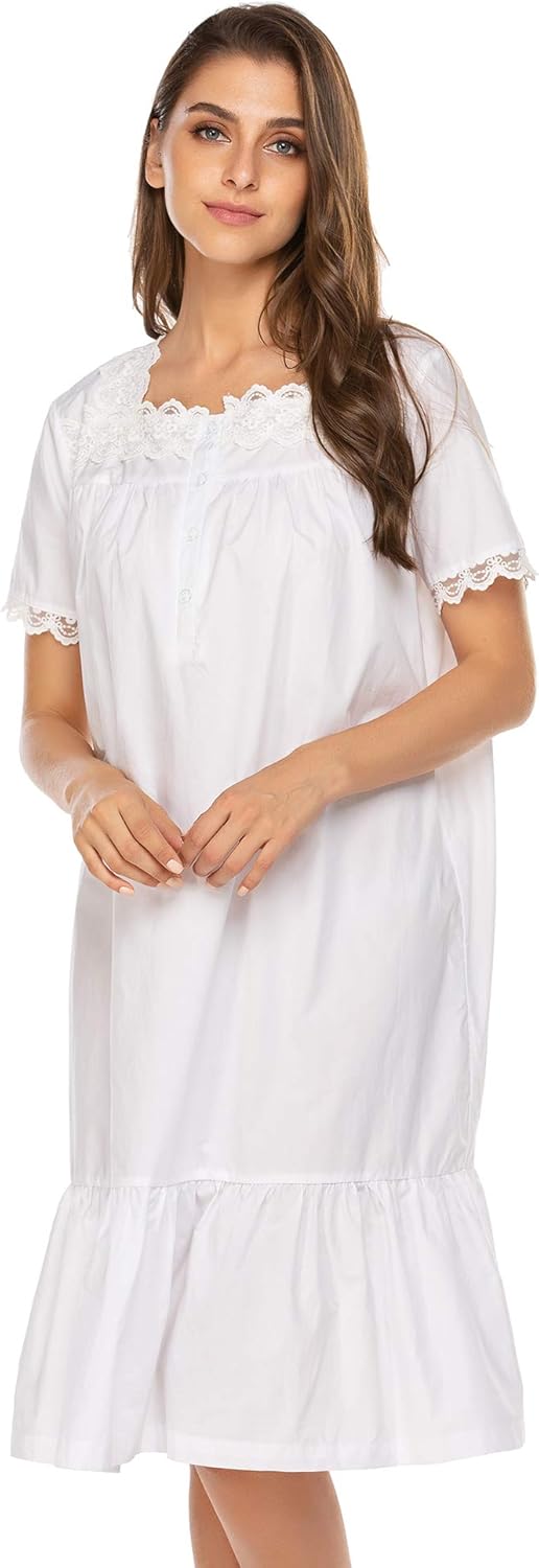 Ekouaer Sleepwear Sleeveless Nightgown Cotton Sleep Dress Victorian