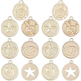 SUNNYCLUE 1 Box 28Pcs 7 Styles Ocean Themed Charms Gold Summer Charms Bulk Metal Alloy Flat Round Sea Beach Turtle Shell Starfish Octopus Fish Pendants for Jewelry Making Necklace Bracelet DIY Craft