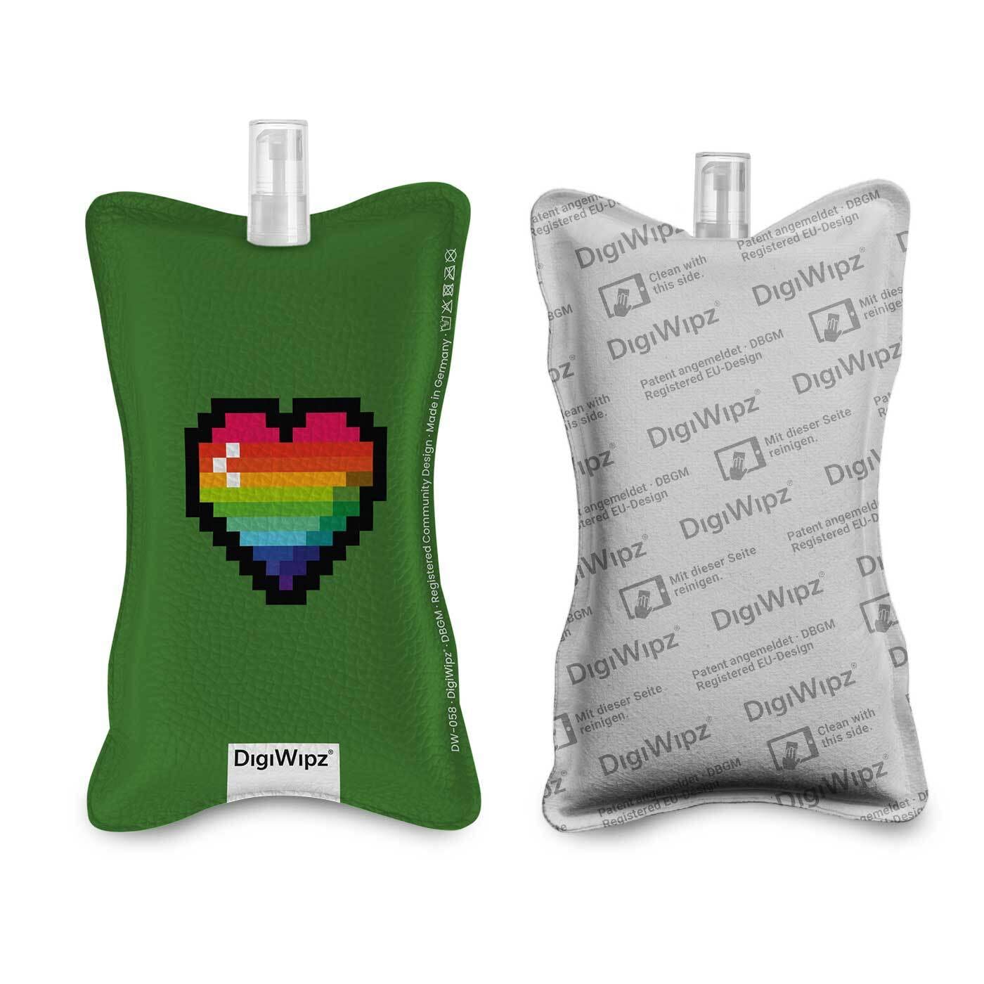 DigiWipz® The ingenious 2-in-1 display cleaner (pixel heart) - screen cleaner for displays and touchscreens - screen cleaner microfibre sponge with integrated sprayer