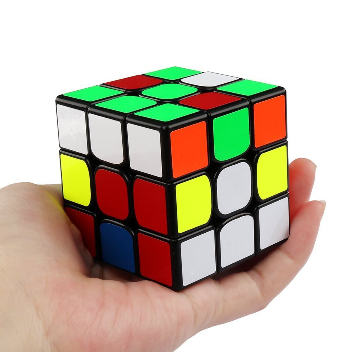 3x3x3 Magic Cube with Timer Smooth Speed Cube Black Body with Colour Stickers Puzzle Toy for Adults and Children