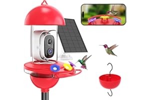 VATJUBI Hummingbird Feeder with Camera,Smart Humming Bird Feeders Solar Powered for Outdoor Hanging,AI Birds Recognition,Auto Record 2K Video with Motion Detection,Ant and Bee Proof,Ideal Gift for Bird Lovers