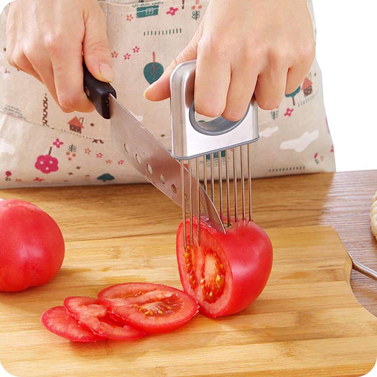 YIJIA Onion Holder Vegetable Potato Cutter Slicer Gadget Stainless Steel Fork Slicing Helper Kitchen Tool Aid Gadget Cutting Chopper