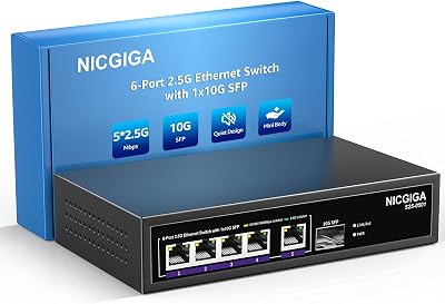 NICGIGA 5 Port 2.5G Ethernet Switch 10G SFP Uplink Unmanaged Plug Play Fanless