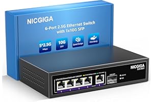 NICGIGA 5 Port 2.5G Ethernet Switch with 10G SFP Uplink, Unmanaged 2.5Gb Network Switch, Plug & Play, Desktop/Wall-Mount, Fan
