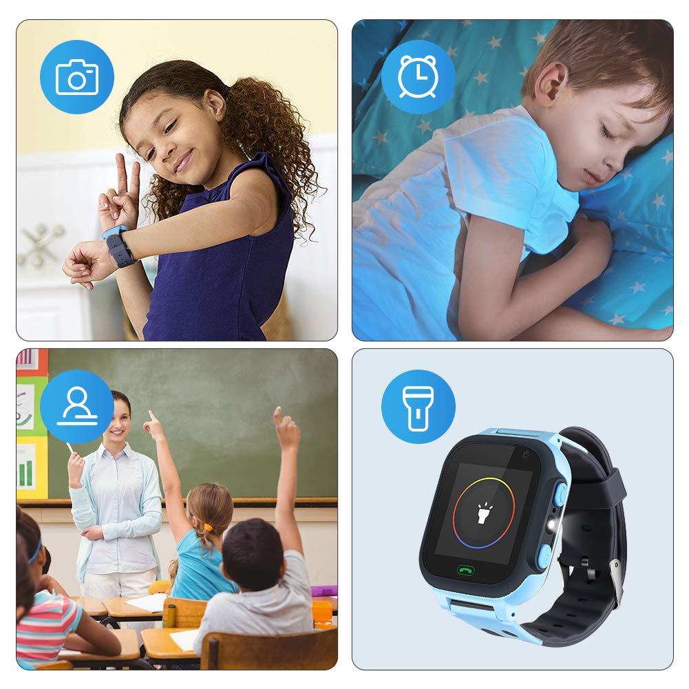 Openuye Kinder Smartwatch, Smartphone mit LBS-Standort, SOS, 1,44-Zoll-LED-Touchscreen-Uhr mit Digitalkamera, SIM-Anrufe, Wecker für Jungen und Mädchen, kompatibel mit iOS und Android(Blau)