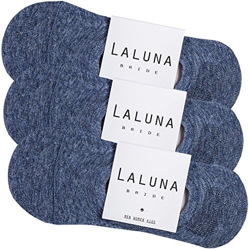 Laluna Bride Men's Casual No-Show Low Cut Cotton Socks Pack of 3 Pairs,Non-Slip Navy Blue