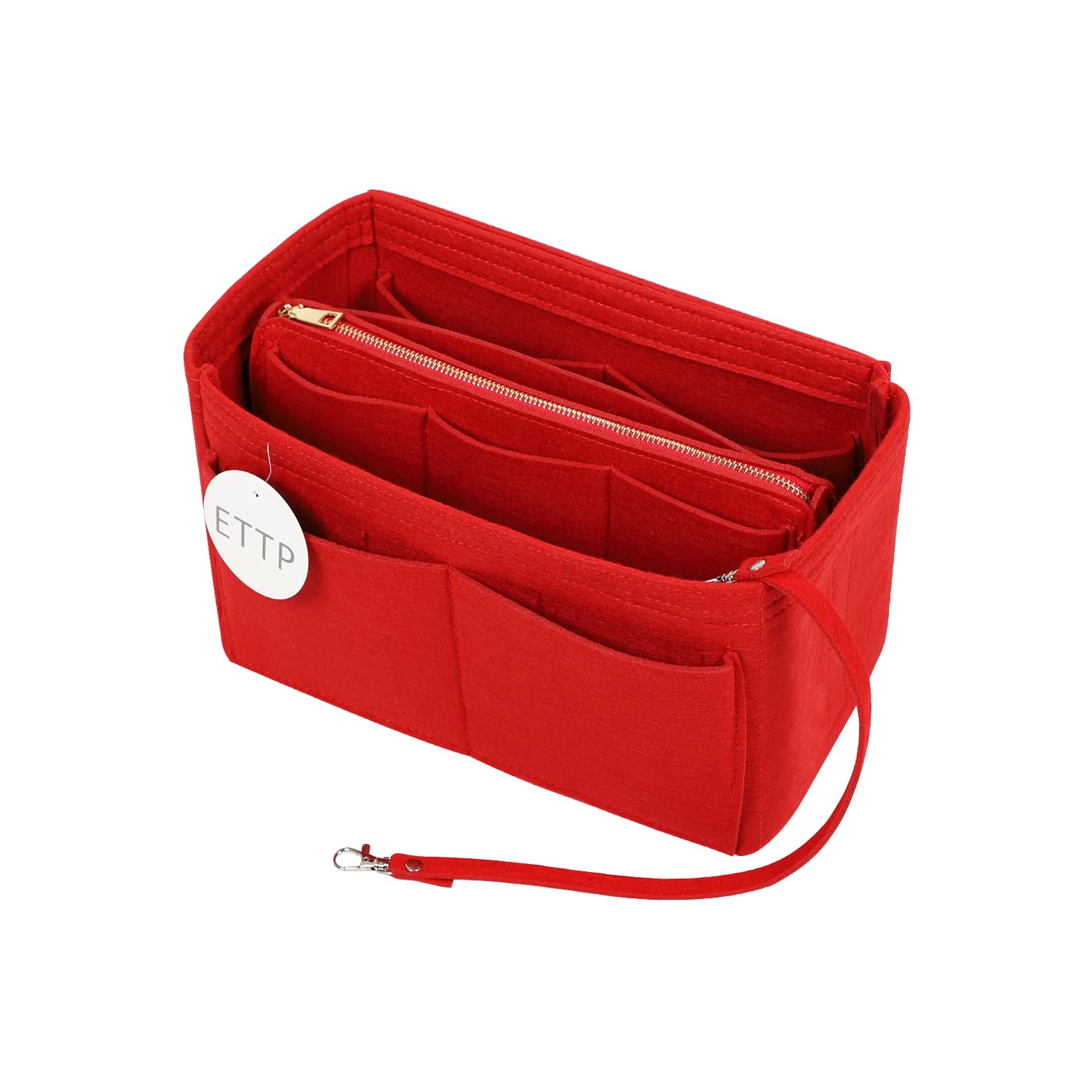 Photo 1 of ETTP Purse Organizer Insert, Felt Tote Organizer Insert With Metal Zipper, Handbag Organizer For Speedy, Neverfull, Tote, Handbag, 7 Colors 5 Sizes (Medium Slender, Red)
