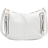 Faux Leather Two Front Zipper Pocket Crossbody Saddle Bag (White)