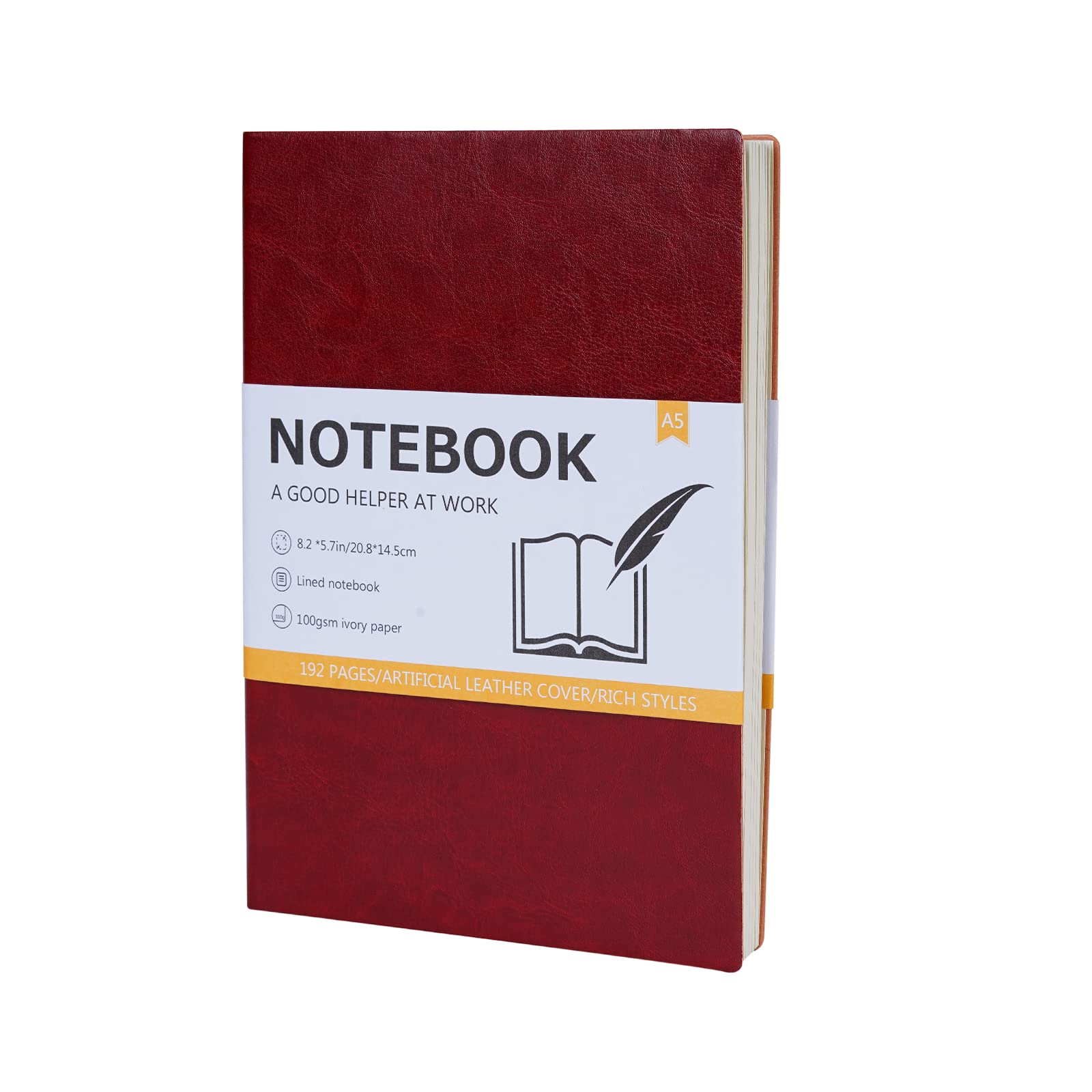 ASYOUWISH A5 Lined Journal Notebook, Hardcover Notebook with Leatherette Cover, a Perfect Match for Office, School, Journal, Carrying Around and etc - 192 Pages