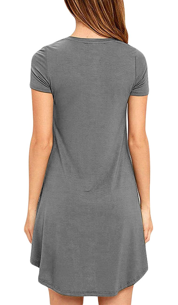Eanklosco Womens Casual Short Sleeve Plain Pocket V Neck T Shirt Tunic Dress (Grey, L)