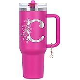 Tswofia Personalized 40 oz Monogrammed Tumbler with Handle & Flip Straw, 100% Leak Proof stainless steel Insulated Tumbler, Customized Initial Funny Gifts for Women Mom Sisters Coworker, C