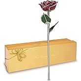 Forever Rose Real Red Rose with Platinum Trimmed Petals and Platinum Stem, Handcrafted Preserved Rose in Luxury Gold Gift Box, Romantic Gift for Her, Elegant Gift for Any Occasion
