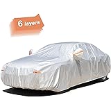 SEAZEN 6 Layers Car Cover Waterproof All Weather, Outdoor Car Covers for Automobiles with Zipper Door, Hail UV Snow Wind Prot