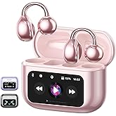PAXA Clip On Open Ear Earbuds Wireless Bluetooth 5.4, Clip On Earbuds with LCD Touchscreen, Lightweight Comfort Open Ear Headphones for Sports, Fitness, and Workouts, Rose Gold M100