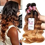 UNice Hair Icenu Series Hair 3 Bundles Brazilian Hair Body Wave Ombre Hair Extensions 8a Grade Human Hair Wave 300g #1b/#4/#27 (16 18 20)
