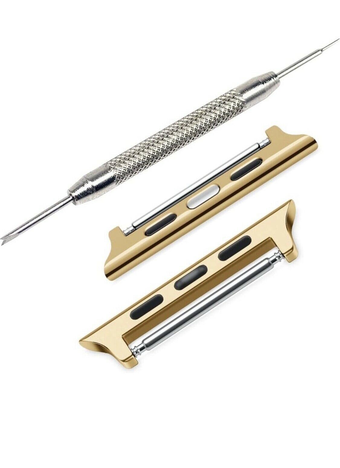 Vintage Time Watches | 24mm Watch Adapter Connector kit for 42 / 44mm Apple Smart Watch | + Tool and Pins (Gold)