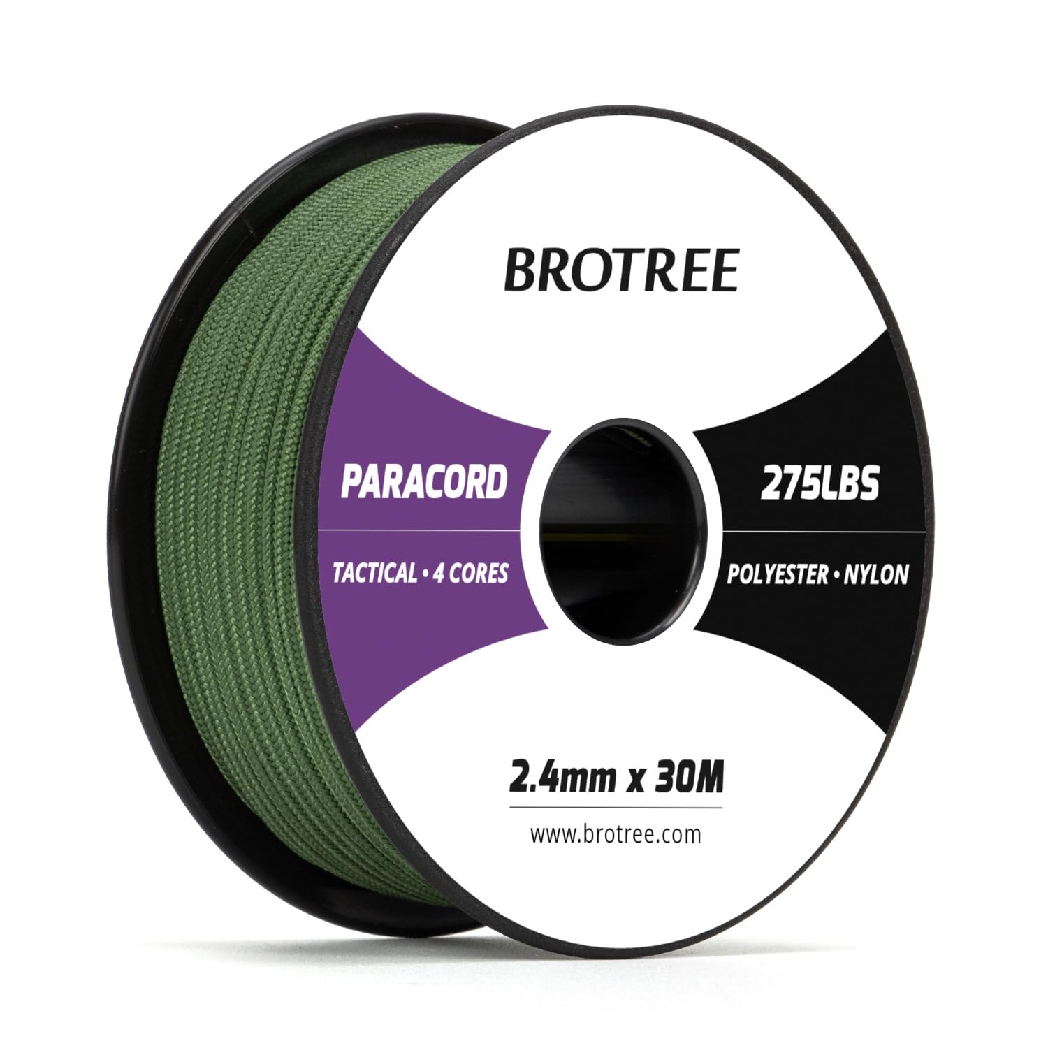 Brotree 275 Paracord 2.4mm Tactical Cord 30M Nylon Rope 4 Strands Parachute Cord for Outdoor, Craft, DIY - 125kg Breaking Load (Forest Green)