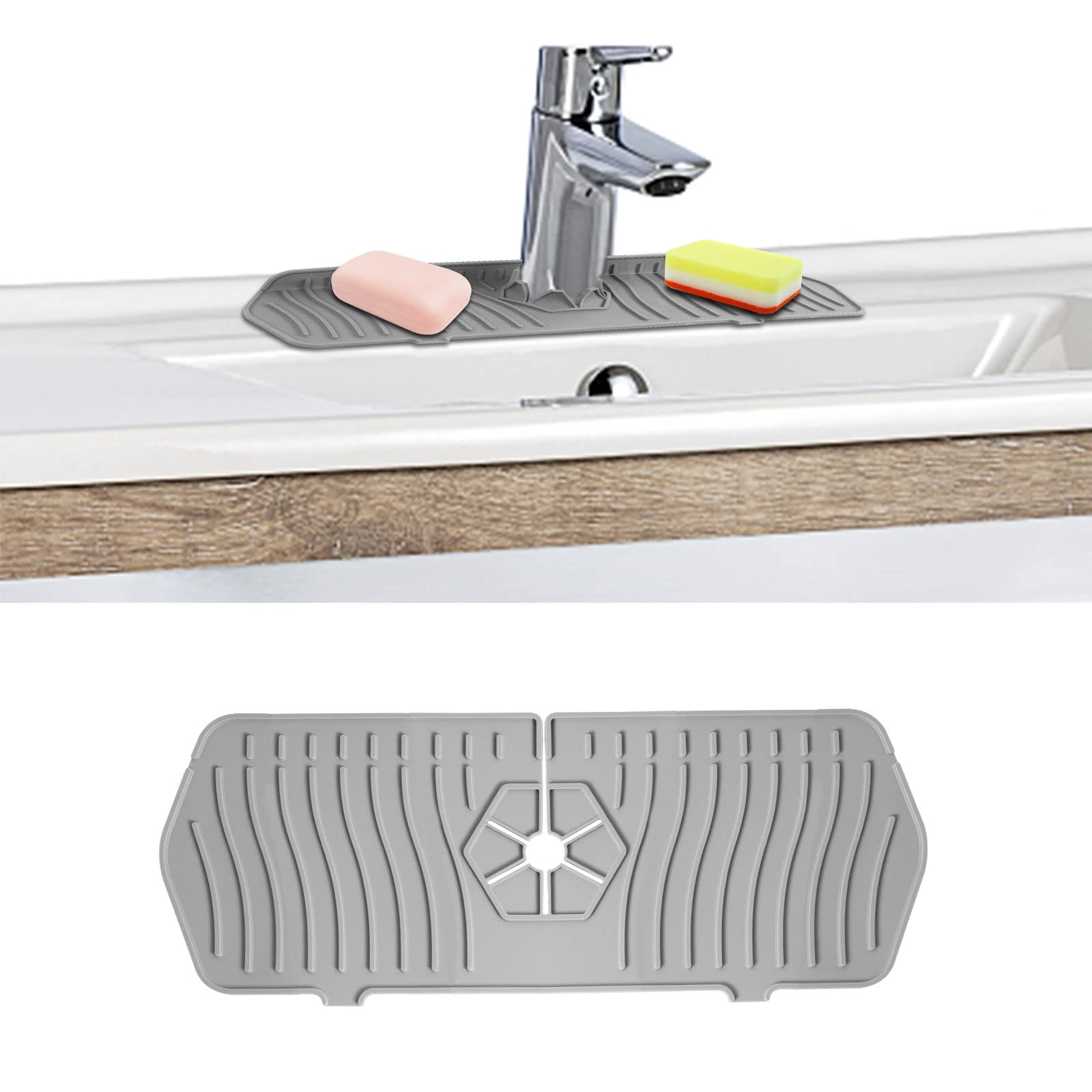 Sink Splash Guard Silicone Faucet Mat, Silicone Faucet Handle Drip Catcher Mat for Kitchen Bathroom Bar Countertop Protect (Grey) — image 1