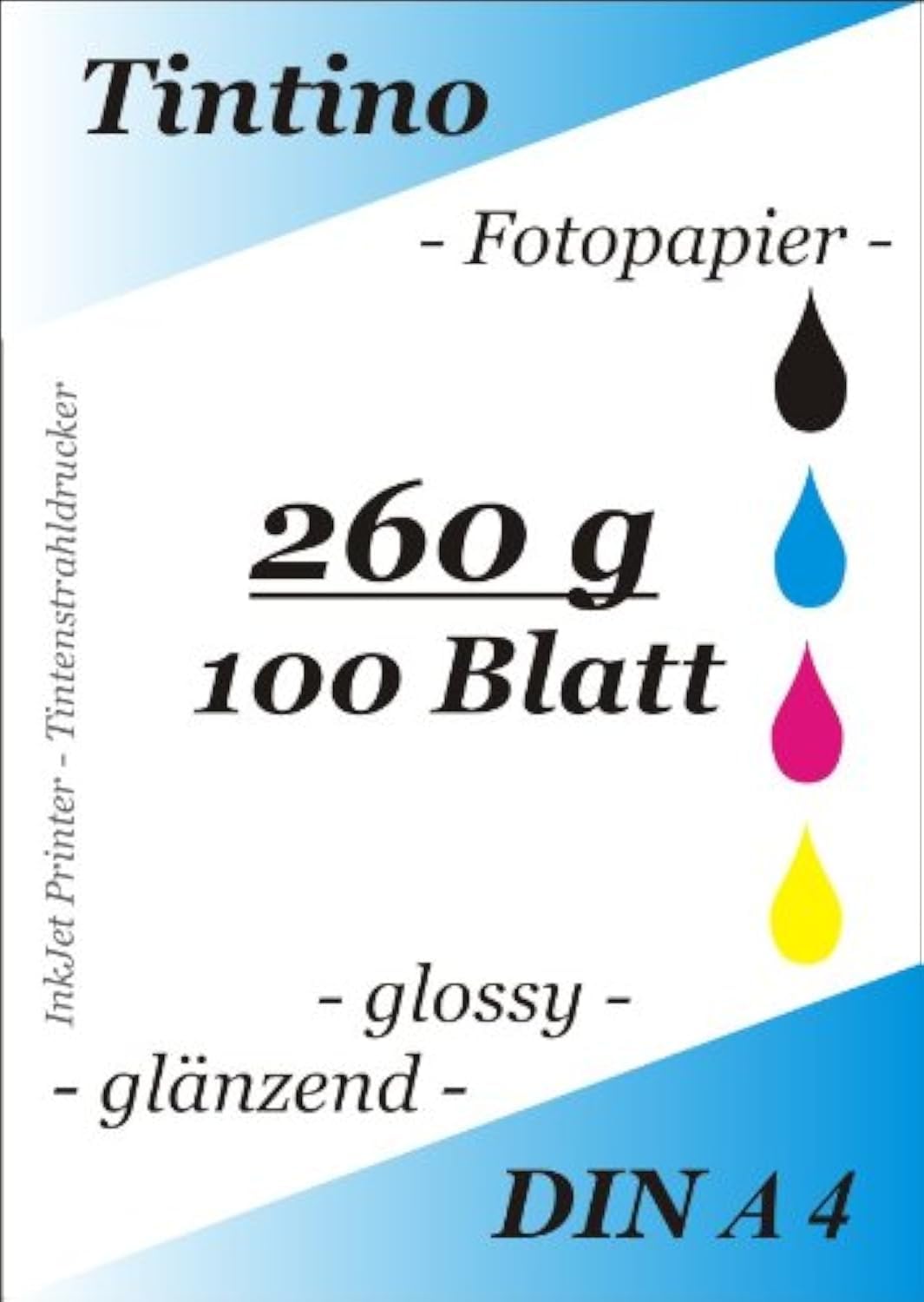 Tintino Photo Paper A4 260 g/m² for Inkjet Printers/Dries Immediately Waterproof High Brillance-lot White Gloss